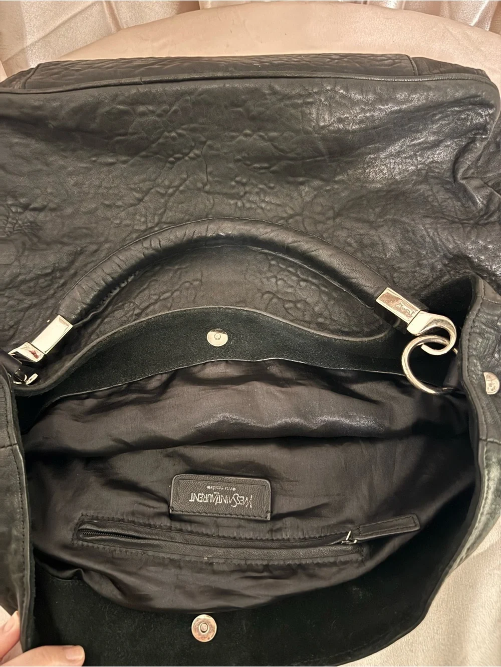 Yves Saint Laurent Black Leather Hobo Bag